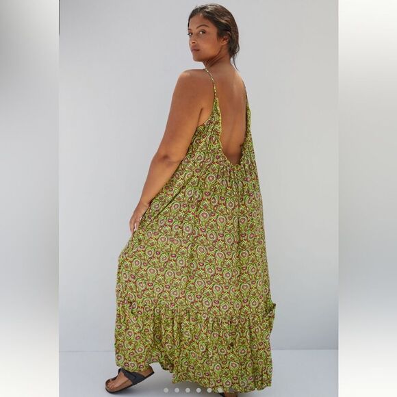 By Anthropologie Flounced Maxi Long Dress Citron Size XL - Picture 9 of 10